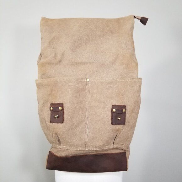 Canvas And Leather Bag Backpack Rucksac Quality Utility Travel Rustic Gorpcore - Picture 7 of 16